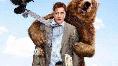 Brendan Fraser sendo atacado por um urso e um pássaro em foto de divulgação de Deu a Louca nos Bichos, que está na programação de filmes do SBT