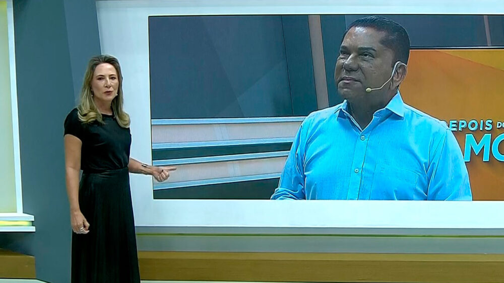 Luciana Finholdt e Sandes Júnior durante interação na TV Serra Dourada