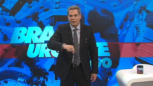 Vicente Datena, apresentador da TV Goiânia, durante o Brasil Urgente GO