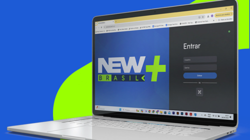 Imagem de notebook com a tela do New Brasil Plus, nova plataforma de streaming