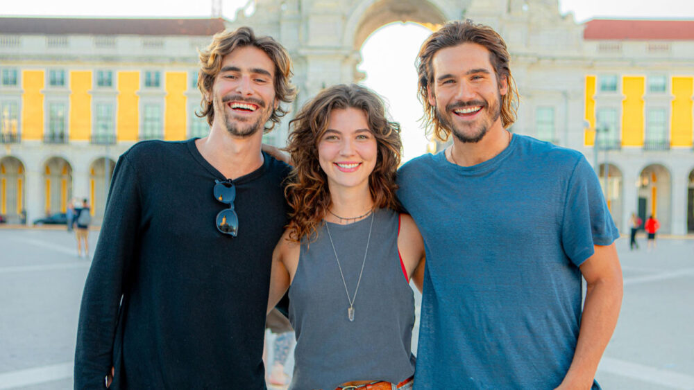 Bruno Montaleone, Alanis Guillen e Nicola Prattes nos bastidores de Mania de Você