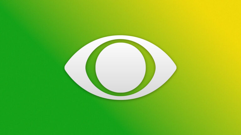 Logotipo da Band em branco sobre um fundo com degradê em tons de verde e amarelo