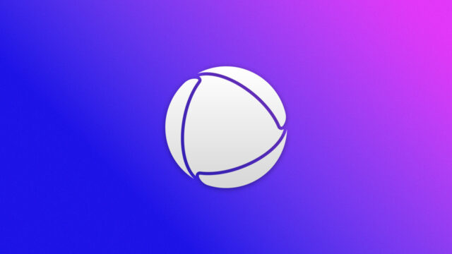Logotipo da Record em branco sobre um fundo com degradê em tons de azul e roxo