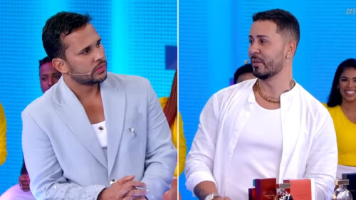 Lucas Guimarães e Carlinhos Maia durante participação no Jogo dos Pontinhos, do Programa Silvio Santos