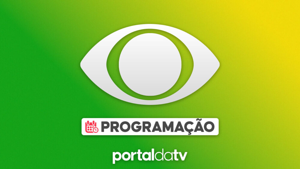 Imagem com logotipo da Band com a legenda "programação". O logo do Portal da TV aparece centralizado na parte inferior. O fundo é um degradê com tons de verde claro e amarelo.