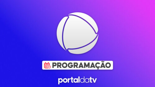 Imagem com logotipo da Record com a legenda "programação". O logo do Portal da TV aparece centralizado na parte inferior. O fundo é um degradê com tons de lilás claro e azul escuro.