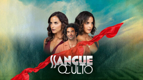 Imagem com logotipo da novela Sangue Oculto, da TV Brasil