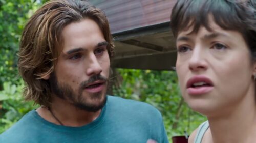 Rudá (Nicolas Prattes) e Luma (Agatha Moreira) em cena da novela Mania de Você, da TV Globo