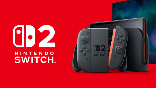 Imagem com foto do console Nintendo Switch 2 na frente de um aparelho de TV