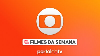 Imagem com arte na cor laranja escrito Filmes da Semana e o logo da Globo