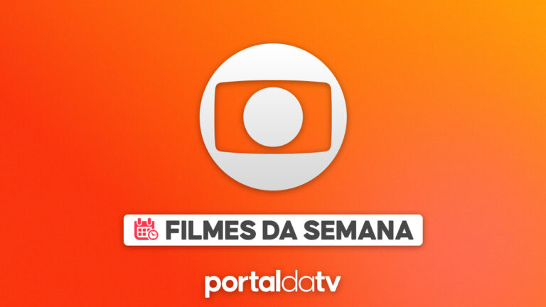 Imagem com arte na cor laranja escrito Filmes da Semana e o logo da Globo