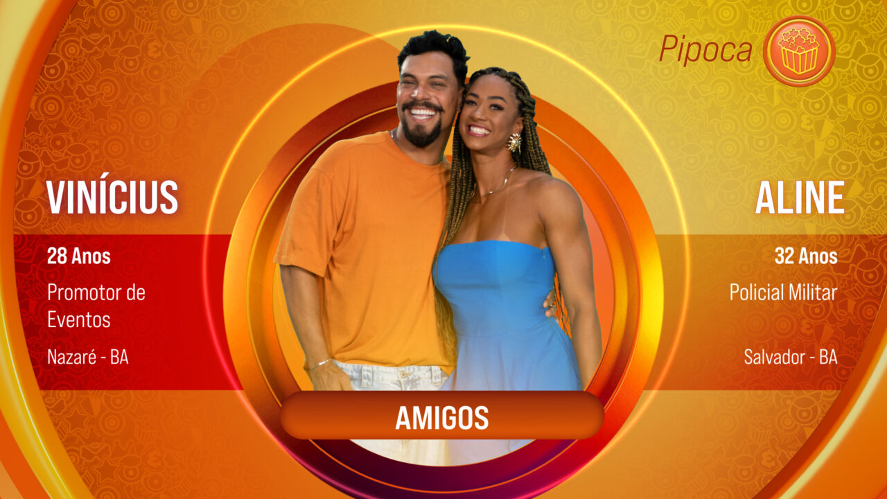 Imagem com foto dos participantes do BBB 25 Vinícius e Aline