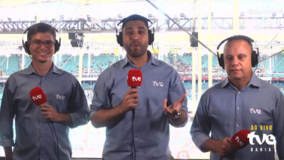 Rodrigo Araújo, Rainan Peralva e Nelsinho Góes na transmissão da TVE Bahia