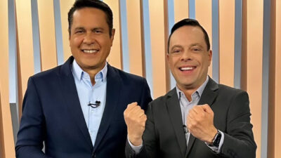William Leite e Thiago Gardinalli no estúdio do Balanço Geral Manhã, da Record