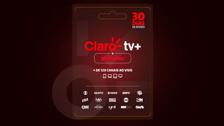 Gift Card da Claro tv+ com acesso a Globoplay e mais de 120 canais ao vivo por 30 dias