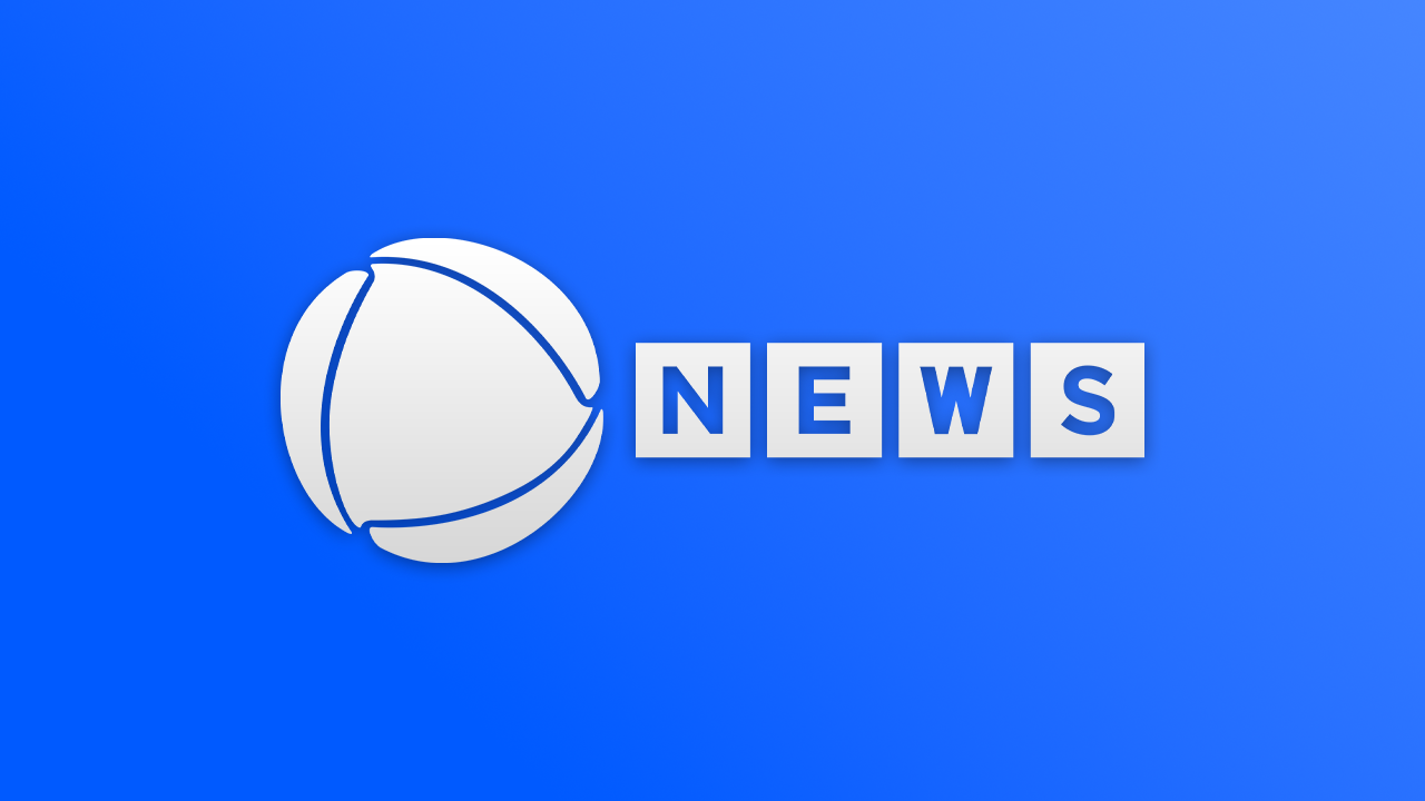 Logotipo da Record News com fundo de degradê azul e texto News ao lado do símbolo da emissora