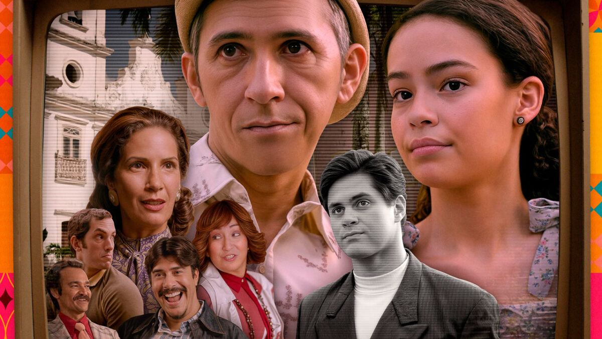 Pôster do filme Revolução da TV com elenco reunido, atração da Tela Quente na TV Globo