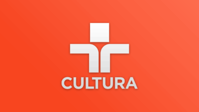 Logotipo da TV Cultura em branco sobre fundo de degradê laranja com o nome Cultura em destaque