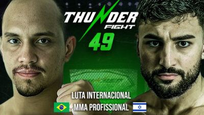 Renan Alejandro e Sean Pero se encaram em cartaz da luta internacional do Thunder Fight 49 com bandeiras do Brasil e Israel
