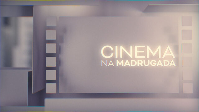 Logo do Cinema na Madrugada, sessão de filmes da Band com moldura de película ao fundo