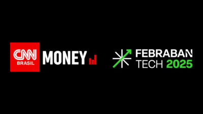 Logotipos do CNN Money e do Febraban Tech 2025 sobre fundo preto lado a lado