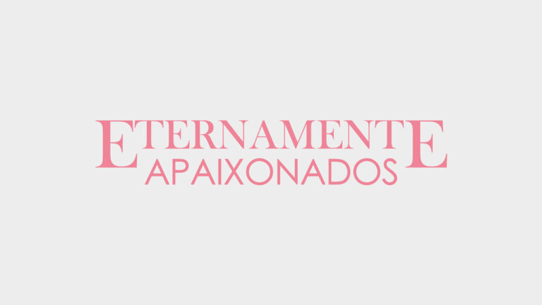Logo da novela Eternamente Apaixonados com letras rosa em fundo branco e estilo romântico tipográfico