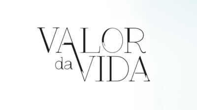 Logotipo da novela Valor da Vida com letras pretas estilizadas em fundo branco