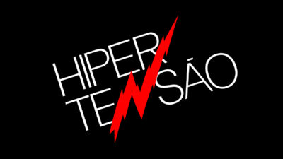 Logotipo da novela Hipertensão com fundo preto e raio vermelho atravessando a palavra