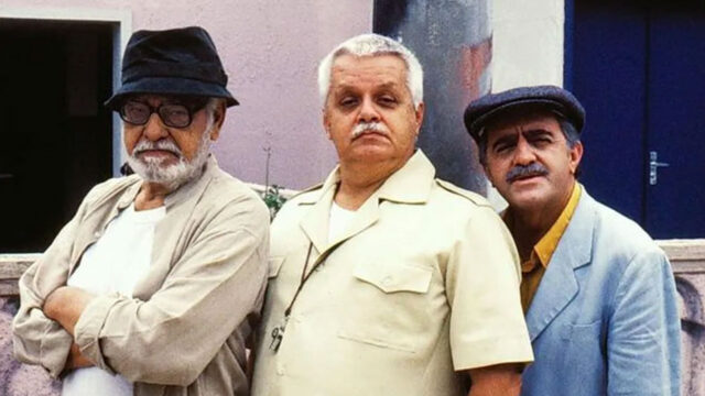 Napoleão (Cláudio Corrêa e Castro), Candinho (Paulo Gracindo) e Romeu (Ary Fontoura) juntos em cena da novela Hipertensão