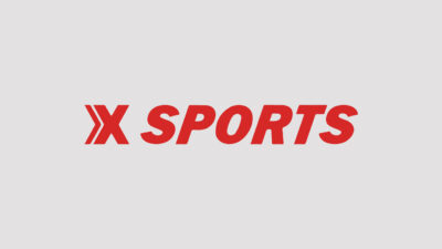 Logotipo do canal Xsports com a letra X estilizada em vermelho seguida da palavra SPORTS em caixa alta vermelha