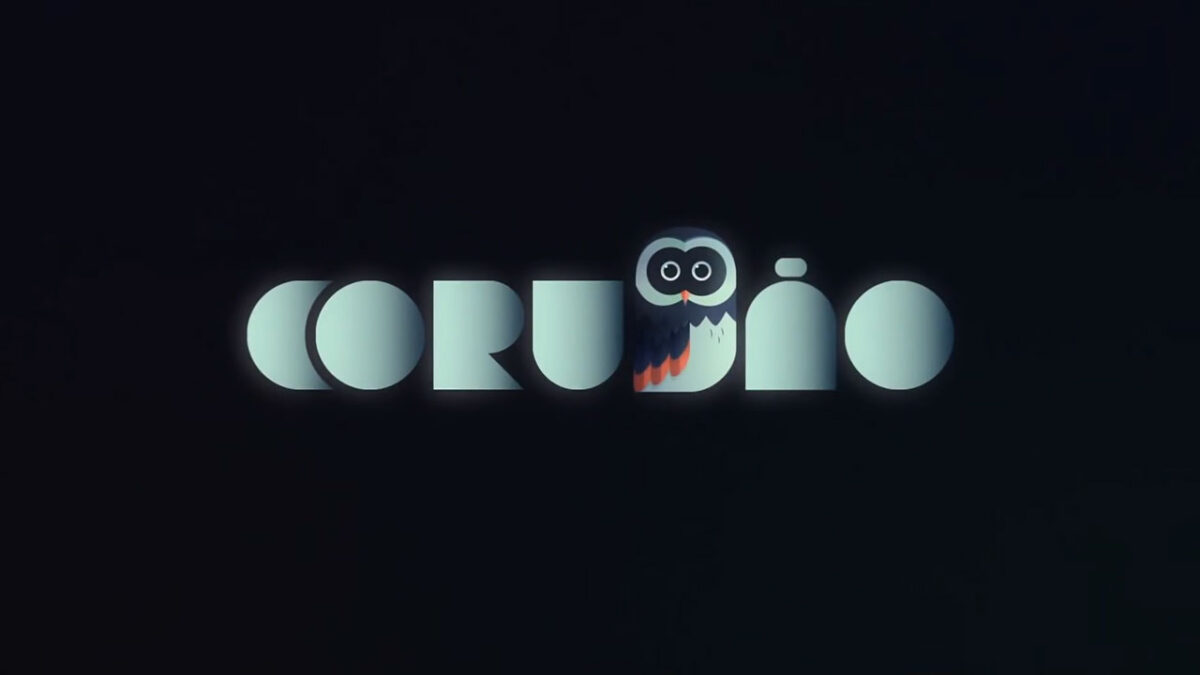 Logotipo da sessão Corujão da TV Globo com letras estilizadas em azul claro e desenho de coruja integrada na tipografia