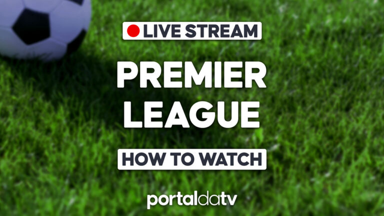 Live broadcast card from Portal da TV with grass background and a football announcing English Premier League