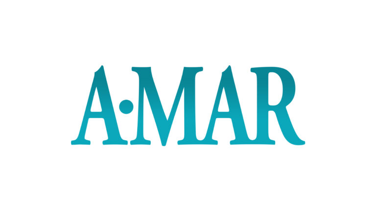 Logotipo da novela A.Mar escrito em fonte elegante e cor turquesa em destaque sobre fundo branco