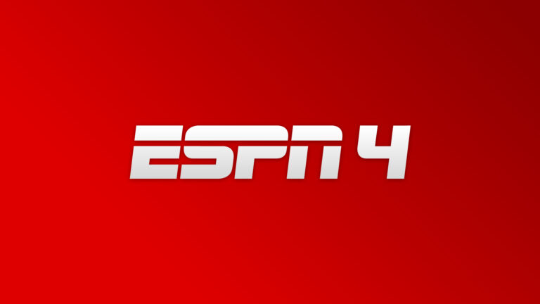 Logotipo da ESPN 4 com letras brancas estilizadas e uma linha horizontal cortando as letras sobre um fundo vermelho vibrante