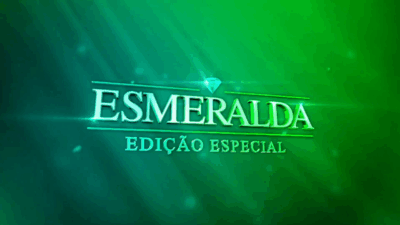 Logotipo da novela Esmeralda - Edição Especial com fundo verde e a palavra Esmeralda em destaque