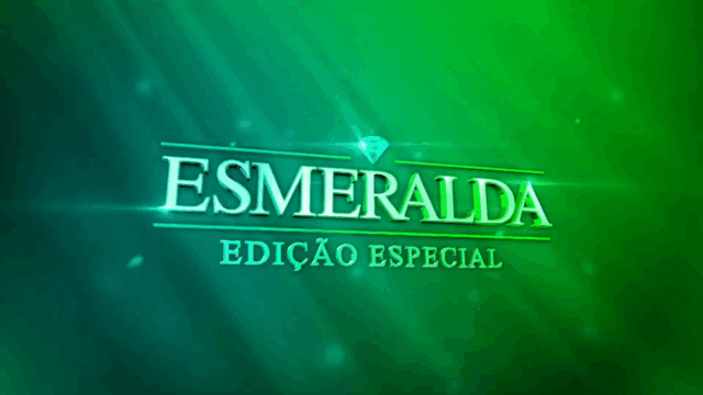 Logotipo da novela Esmeralda - Edição Especial com fundo verde e a palavra Esmeralda em destaque