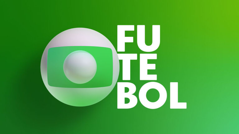 Logotipo do Futebol na TV Globo com esfera branca e marca da emissora ao lado da palavra FUTEBOL em destaque sobre fundo verde
