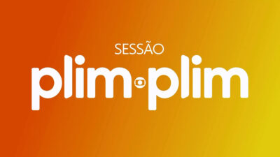 Logotipo da Sessão Plim Plim com letras brancas e ícone da Globo no centro em fundo degradê laranja e amarelo