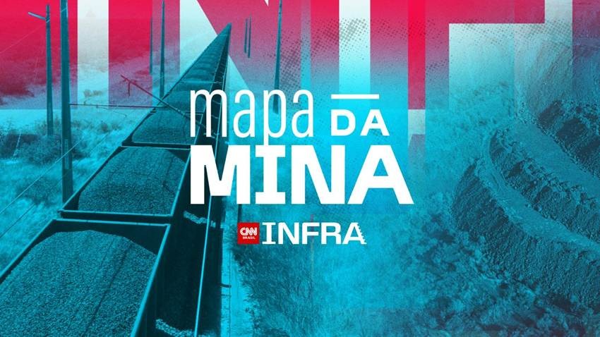 Logotipo do programa Mapa da Mina da CNN Brasil com trilhos de mineração e texto CNN Infra ao fundo