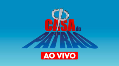 Logotipo do programa Casa do Patrão com tesoura no título e selo AO VIVO em destaque