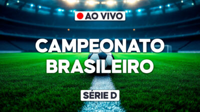 Transmissão ao vivo do Campeonato Brasileiro - Série D com campo iluminado ao fundo