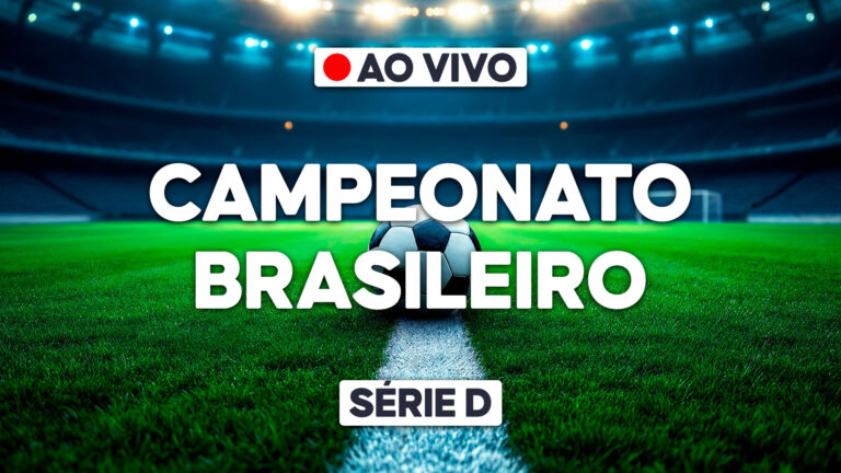 Transmissão ao vivo do Campeonato Brasileiro - Série D com campo iluminado ao fundo