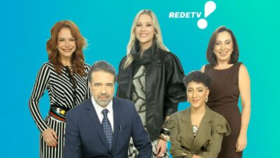 Babi Xavier, Jorge Lordello, Gianne Albertoni, Nath Finanças e Katiuzia Rios em montagem promocional da RedeTV!