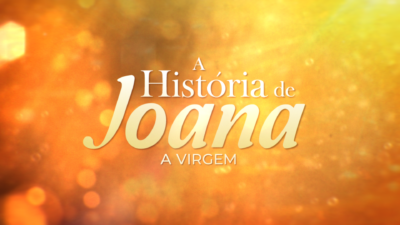 Logo da novela A História de Joana, a Virgem em letras claras sobre fundo dourado com efeito iluminado