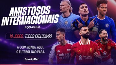 Arte promocional da SportyNet com jogadores de Manchester City, Inter, Chelsea, Arsenal, Liverpool e Manchester United