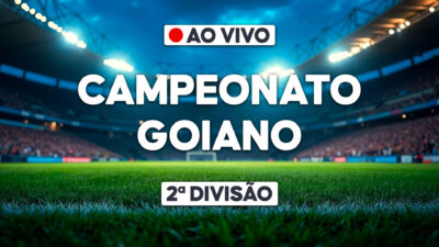 Arte com estádio de futebol iluminado ao fundo e os dizeres Ao Vivo Campeonato Goiano - 2ª Divisão em destaque