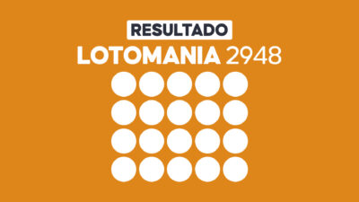 Arte com fundo laranja exibe Resultado Lotomania 2948 e vinte círculos brancos para os números sorteados