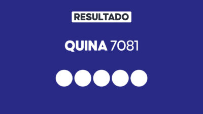 Arte gráfica com fundo azul, faixa branca com a palavra Resultado, texto Quina 7081 em branco e cinco círculos brancos alinhados representando dezenas do sorteio