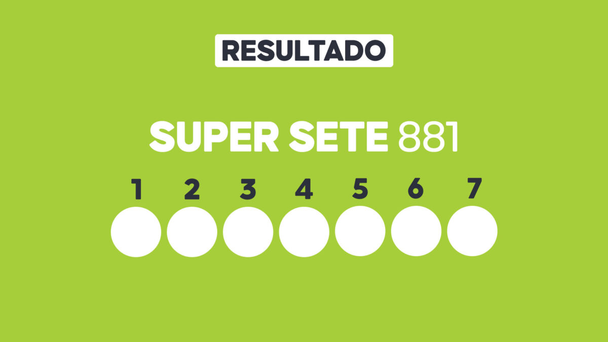 Arte com fundo verde-claro exibe Resultado Super Sete 881 e sete círculos brancos numerados de 1 a 7 para os resultados sorteados