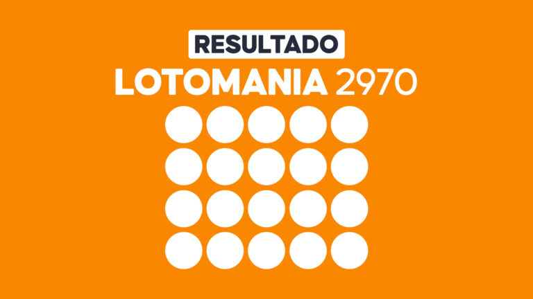 Arte com fundo laranja exibe Resultado Lotomania 2970 e vinte círculos brancos para os números sorteados